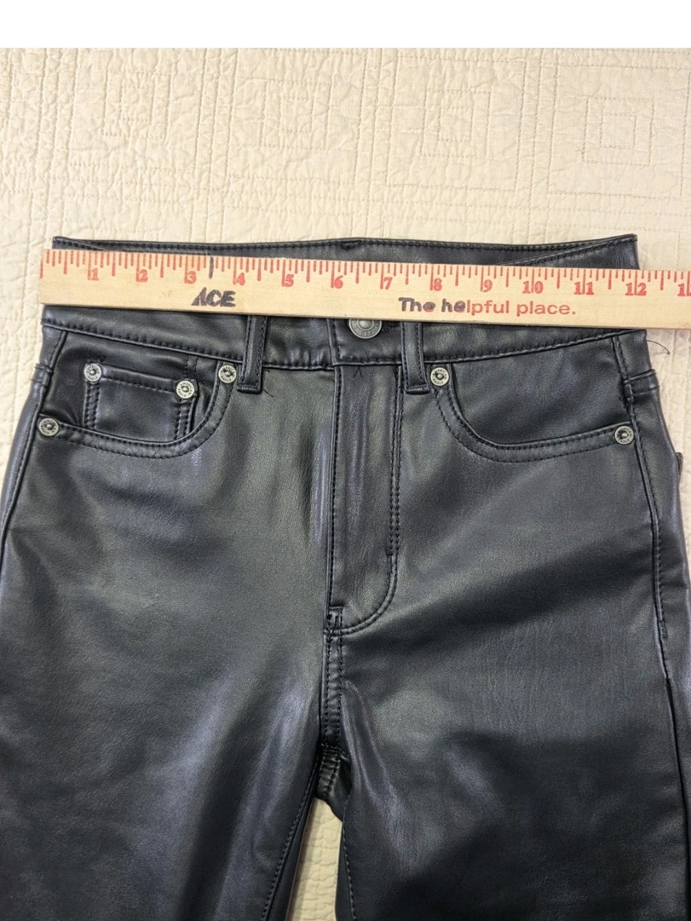 American Eagle High-Rise Vegan Leather Flare Pants W/stretch Black Womens Sz 000 - Picture 9 of 12